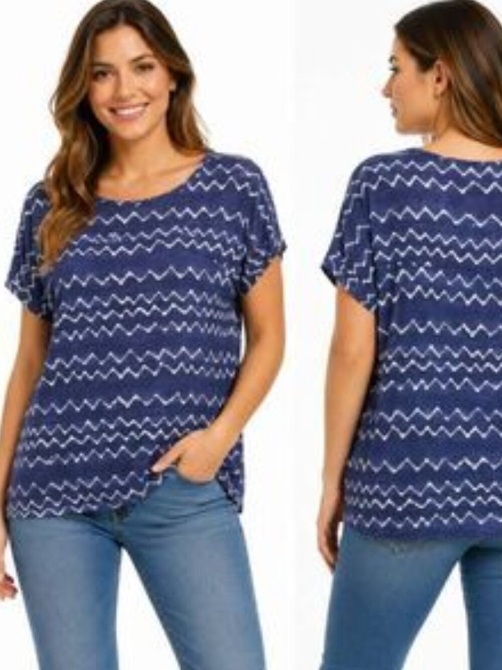 OLD NAVY Ikat Print T-Shirt XXL Navy White Rayon Womens Top Short Sleeve NWT